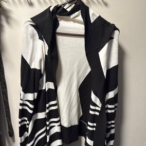 Cato Black and White Cardigan Sweater with Geometric Design